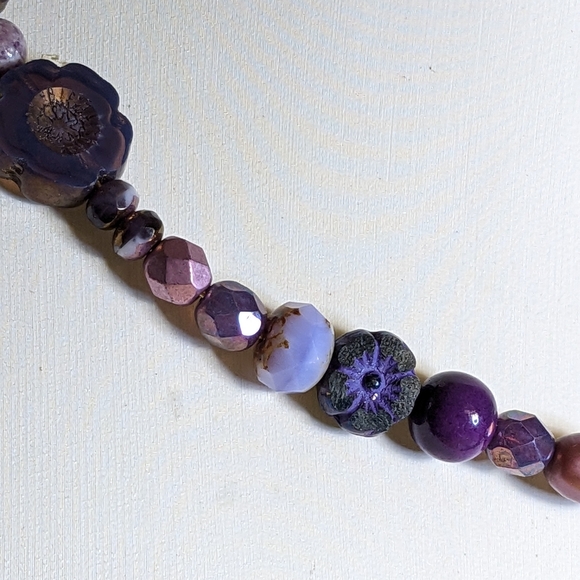 Happy To Me Purple Glass Crystal Gemstone Beads Collar Choker Necklace - Picture 5 of 8